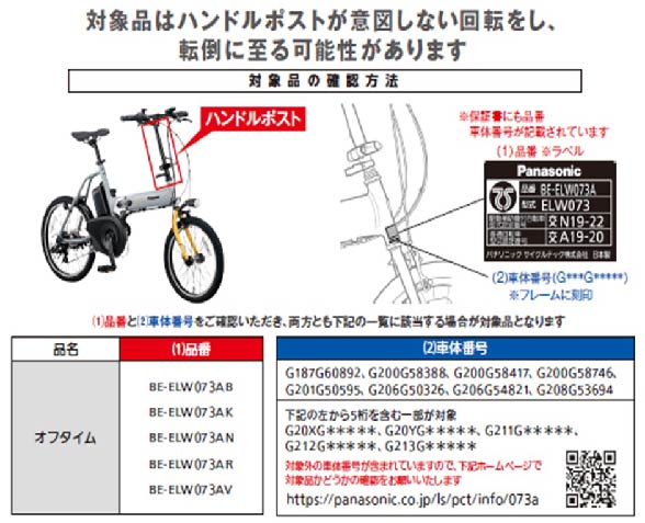 2022/02/03　パナソニック サイクルテック株式会社　折りたたみ電動アシスト自転車対象製品の外観、確認方法