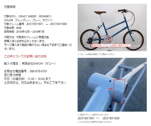 2022/06/01　有限会社ＳＡＫＯＨ　自転車対象製品の外観、確認方法