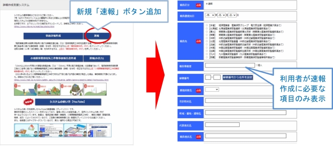 詳報作成支援システムの速報作成画面