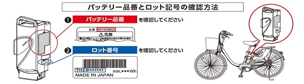 2024/04/23　パナソニック サイクルテック株式会社　電動アシスト自転車用バッテリー　対象製品の外観、確認方法